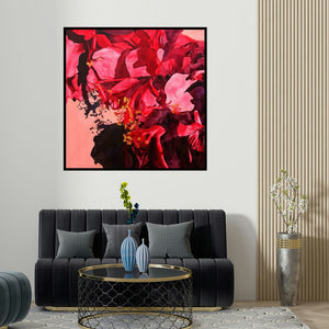 Balaji G Bhange's 'Fuchsia Flowers' painting visualized above a sofa in a contemporary room.