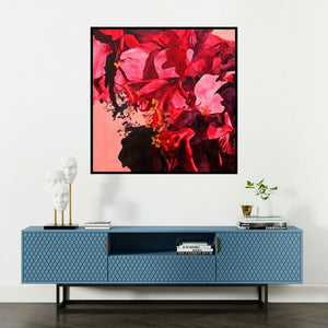 'Fuchsia Flowers' painting by Balaji G Bhange shown on a wall in a furnished room.