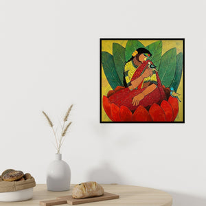 In-situ view of Priyanka Chivte's 'Fulrani (Serene Harmony**)' painting in a room
