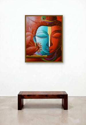Fusion (Krishna with Flute) by artist Dhananjay Mukherjee displayed in a Designer Hotel Suite