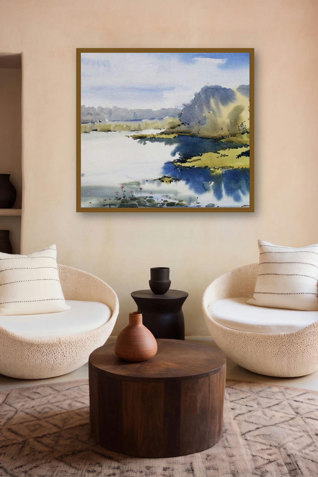 Futala Lake (Waterside Reverie) by artist Ghanshyam Dongarwar displayed in a Indian Art gallery