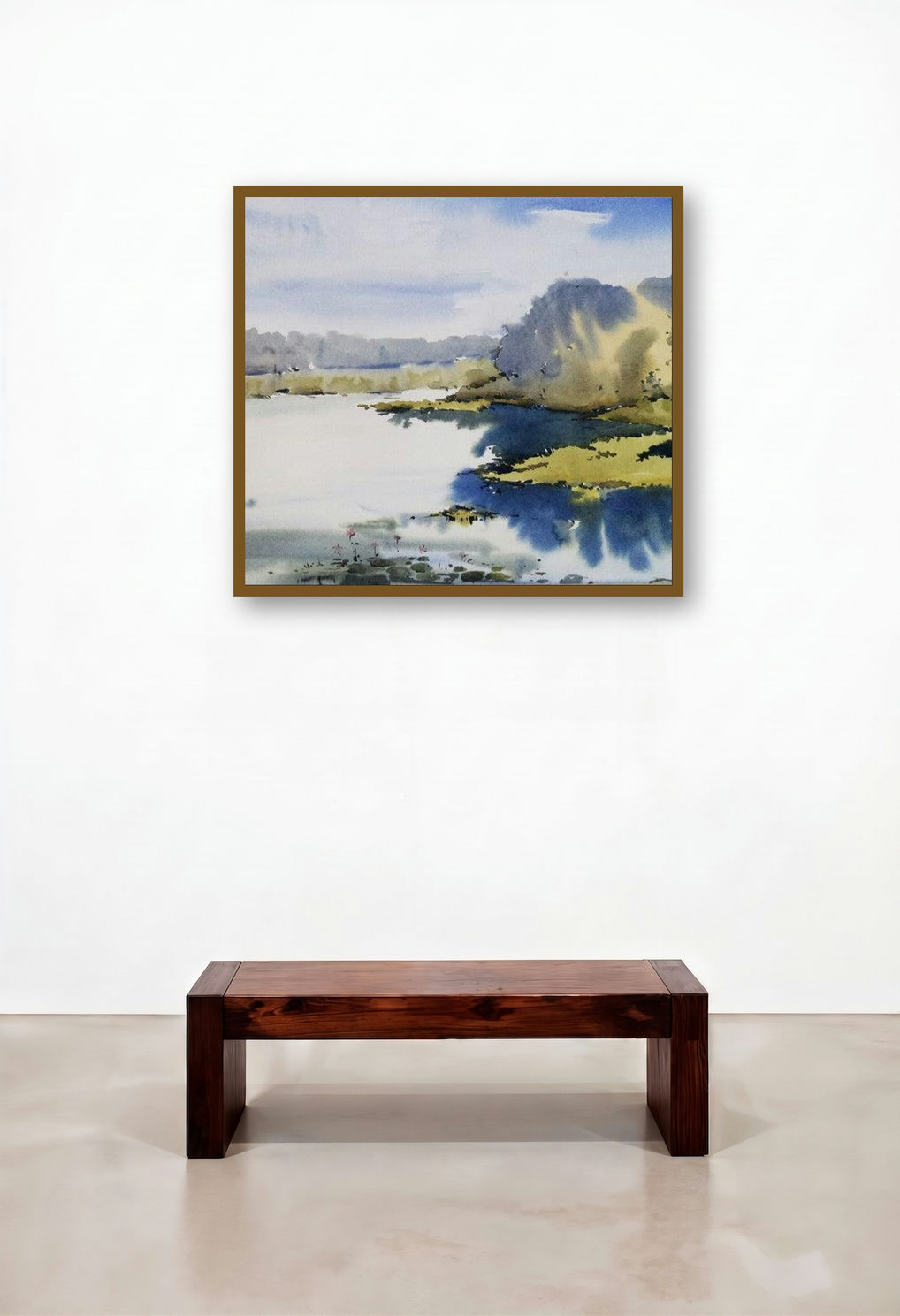 Futala Lake (Waterside Reverie) by artist Ghanshyam Dongarwar displayed in a Industrial Lounge