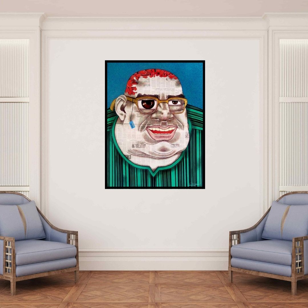 In-situ view of Mrinal Dey's 'Futurist' painting in a room