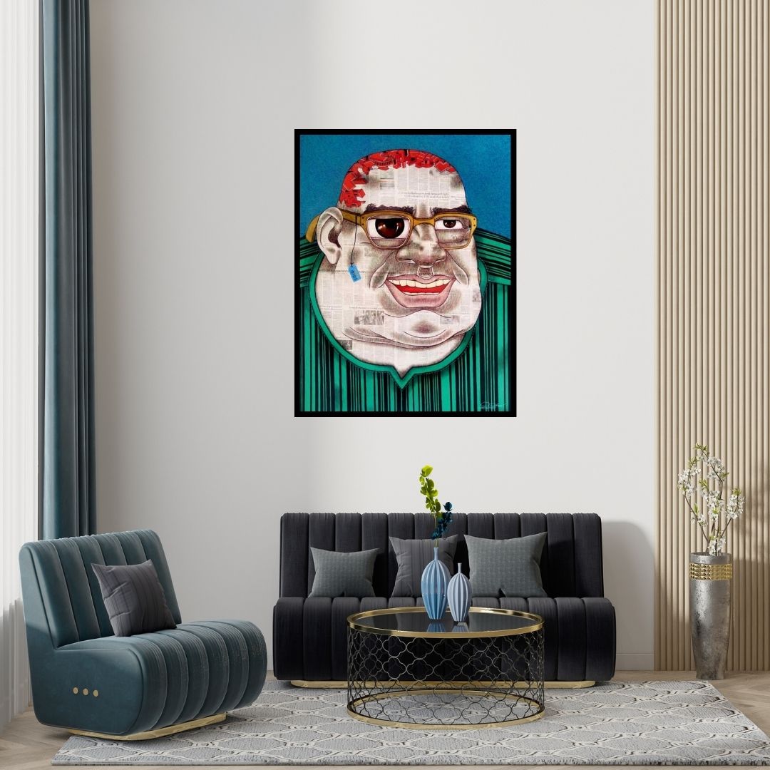 Preview of 'Futurist' Painting by Mrinal Dey shown on a wall in a furnished room.