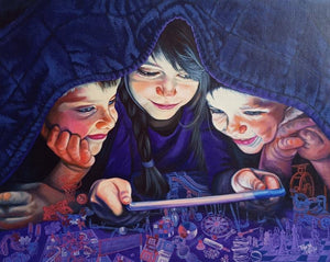 Gadgets Ruin Childhood by Pooja Kumawat, Original Acrylic Figurative Painting on Canvas, Medium Horizontal Wall Art