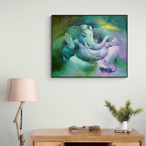 In-situ view of Namdev M Patil's 'Gajaanand (Ganesha and His Companion)' painting in a room