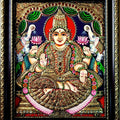 Religious tanjore traditional art titled 'Gajalakshmi Tanjore Painting 3', 15x12 inches, by artist VANI VIJAY on Plywood