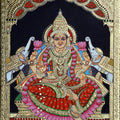 Religious tanjore traditional art titled 'GajLaxmiji', 24x18 inches, by artist Sanjay Tandekar on Cardboard
