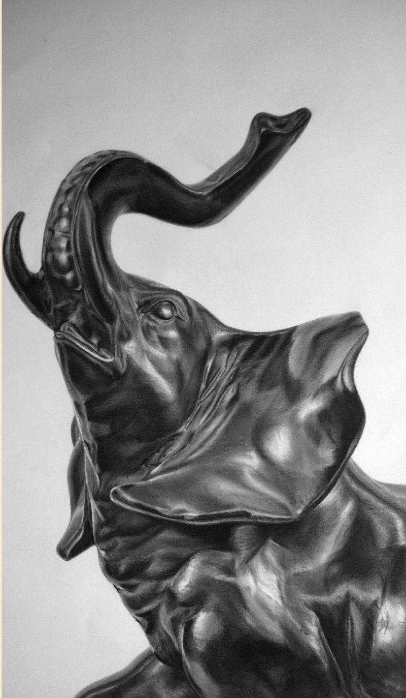 Animals charcoal drawing titled 'Gajraj Statue Drawing', 30x22 inches, by artist Shobha Sharma on Paper