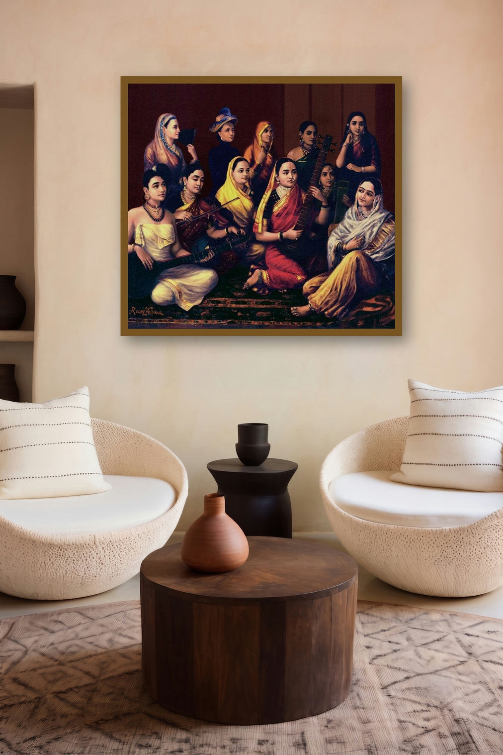 Galaxy Of Musicians (A Symphony of Talent) by artist Raja Ravi Varma displayed in a Modern gallery