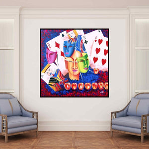 In-situ view of Deepali Mundra's 'Gamble Of Life (Chance Encounter)' painting in a room