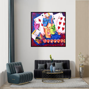 Preview of 'Gamble Of Life (Chance Encounter)' Painting by Deepali Mundra shown on a wall in a furnished room.