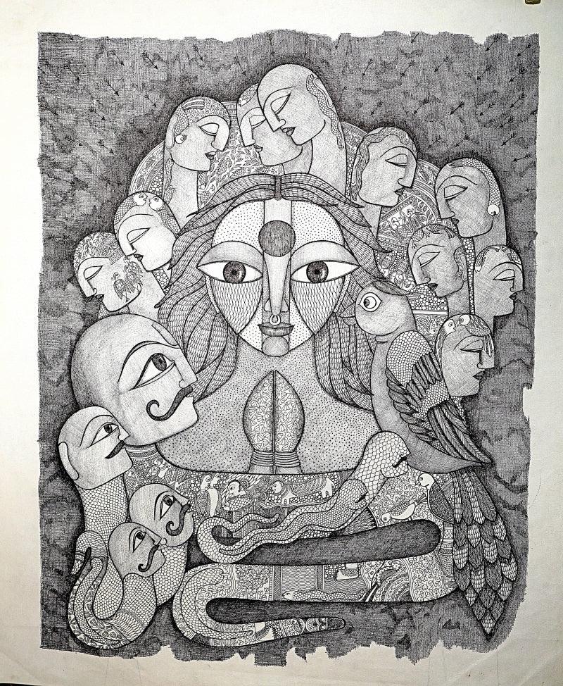 Figurative acrylic painting titled 'Gambler', 36x24 inches, by artist Meenakshi Jha Banerjee on Canvas