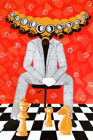 Game Of Game (Game of Survival) by Papari Thakuria, Original Mixed Media Contemporary Painting on Canvas, Medium Vertical Wall Art