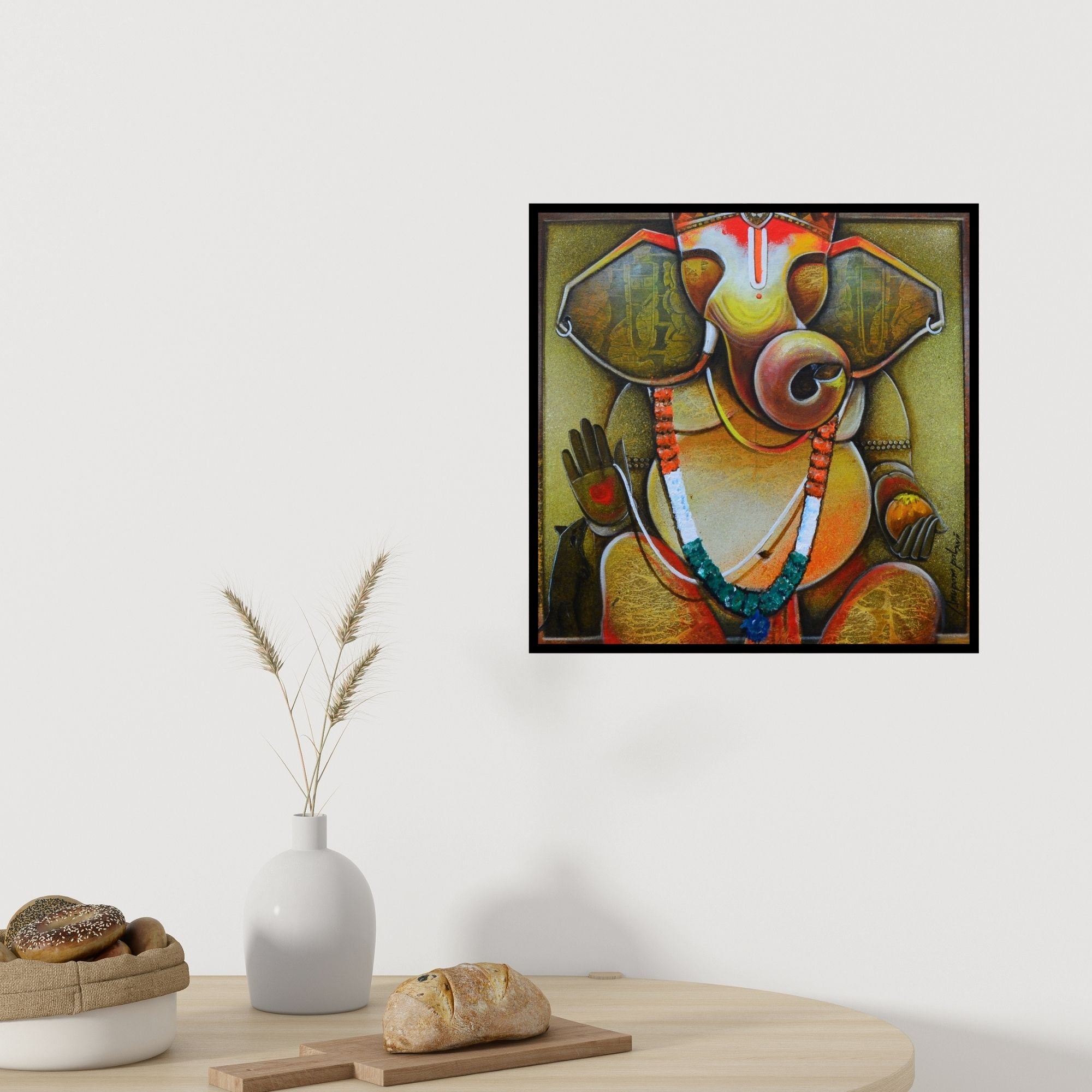 In-situ view of Anupam Pal's 'Gampati Bappa' painting in a room