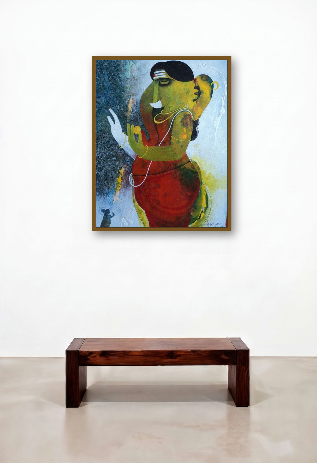 Ganapati (Blessings of Abundance) by artist Appam Raghavendra displayed in a Modern Hotel Suite