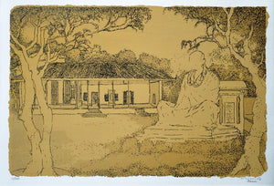 Cityscape serigraphs painting titled 'Gandhi Ashram', 15x22 inches, by artist Vrindavan Solanki on Paper