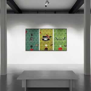 In-situ view of Amarnath Sharma's 'Gandhi Statements (The Human Tapestry)' painting in a room