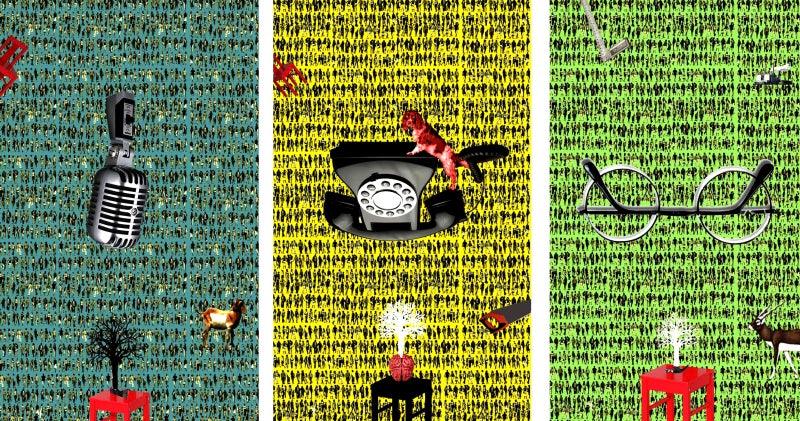 contemporary acrylic painting titled 'Gandhi Statements', 72x144 inches, by artist Amarnath Sharma on Canvas