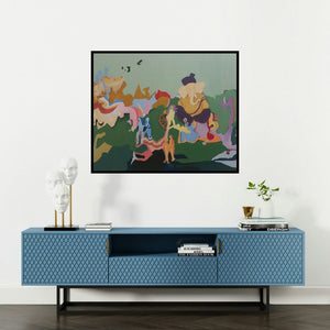 Kamlesh Patidar's 'Ganesh Ji (Urban Ganesha)' painting visualized above a sofa in a contemporary room.