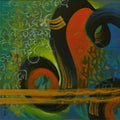 Religious acrylic painting titled 'Ganesh Mantra Series', 18x18 inches, by artist Subhash Gondhale on Canvas