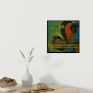 In-situ view of Subhash Gondhale's 'Ganesh Mantra Series (Ganesha in Green and Gold)' painting in a room