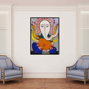 In-situ view of Manu Parekh's 'Ganesha 1 (Divine Presence) (Ganesha Floral Fervor)' painting in a room