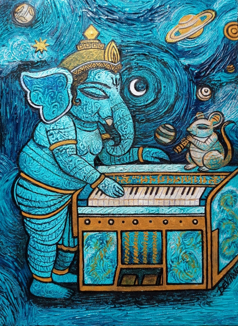 Ganesha 1' religious mixed-media painting by artist Devirani Dasgupta, 16x12 inch, on canvas