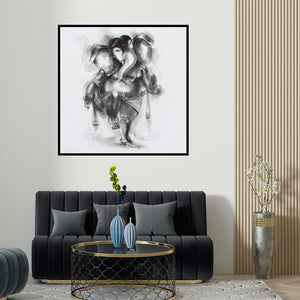 Sanjay Bhalerao's 'Ganesha 1 (Ganesha in Motion)' painting visualized above a sofa in a contemporary room.