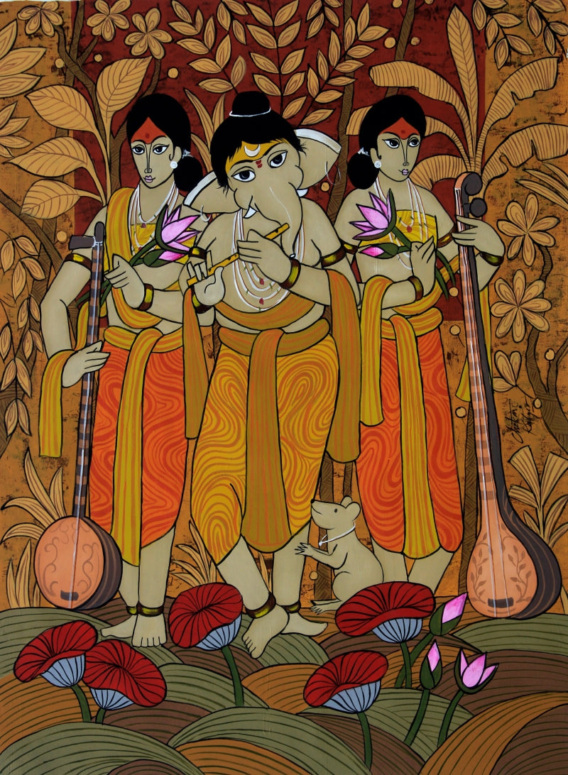 Ganesha' religious acrylic painting by artist Chetan Katigar, 48x36 inch, on canvas