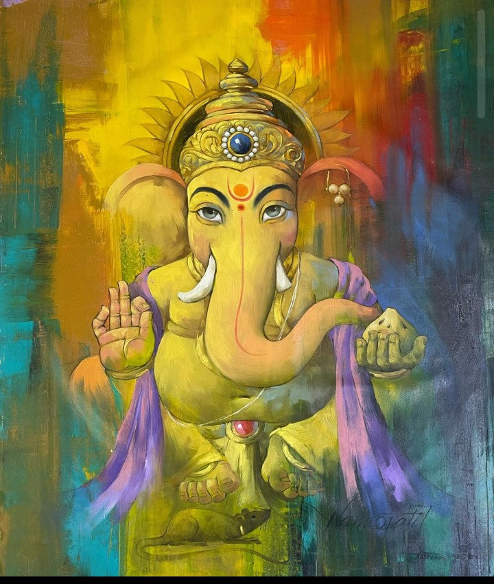 Ganesha' religious oil painting by artist Namdev M Patil, 42x35 inch, on canvas
