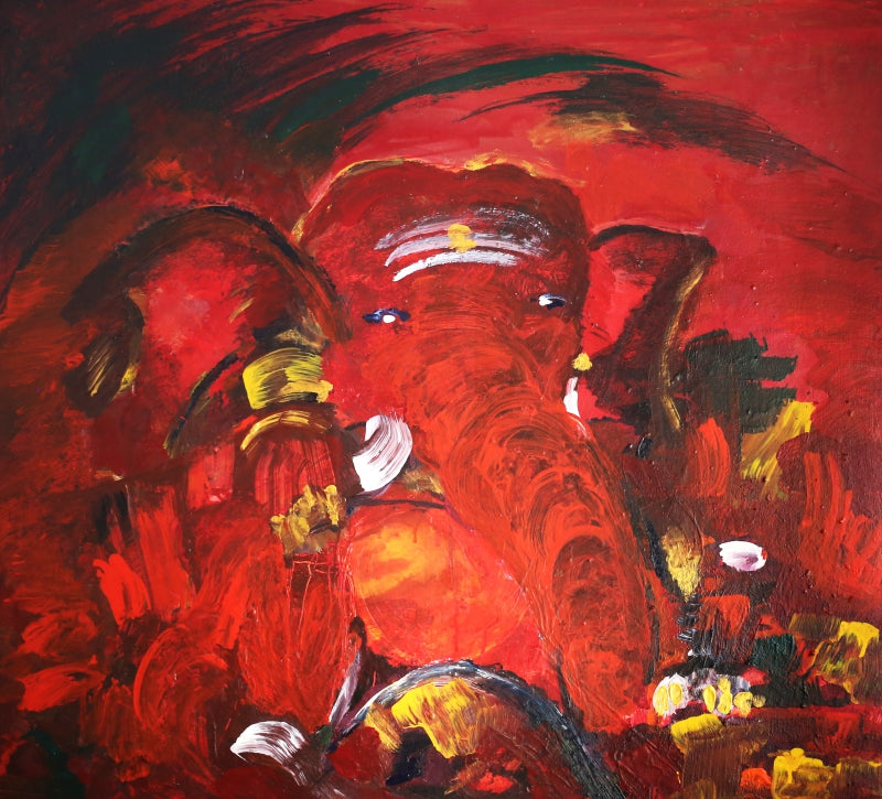 Ganesha' religious oil painting by artist Vinoda Revansiddaiah, 36x36 inch, on canvas