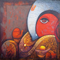 'The Ganesha' religious oil painting by artist Ram Onkar, 26x26 inch, on canvas