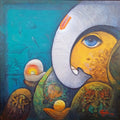 'Ganesha' religious oil painting by artist Ram Onkar, 26x26 inch, on canvas