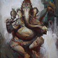 Ganesha' religious oil painting by artist Prasad Thite, 24x18 inch, on canvas