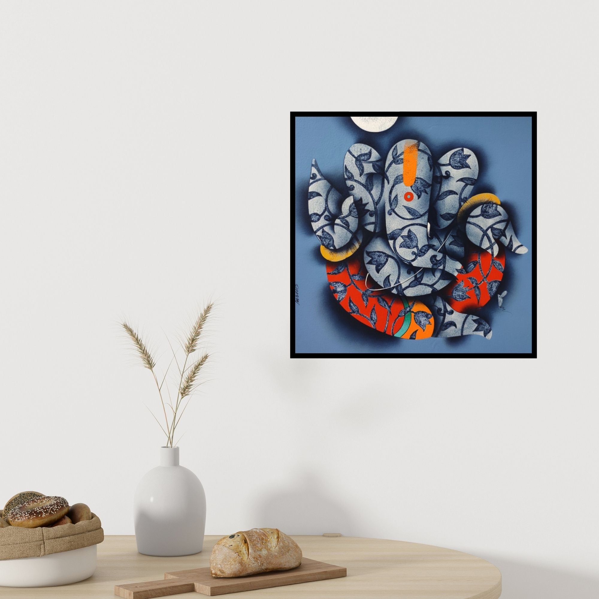 In-situ view of Paras Parmar's 'Ganesha 2 (Floral Ganesha)' painting in a room