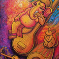 Ganesha 2' religious mixed-media painting by artist Devirani Dasgupta, 18x12 inch, on canvas