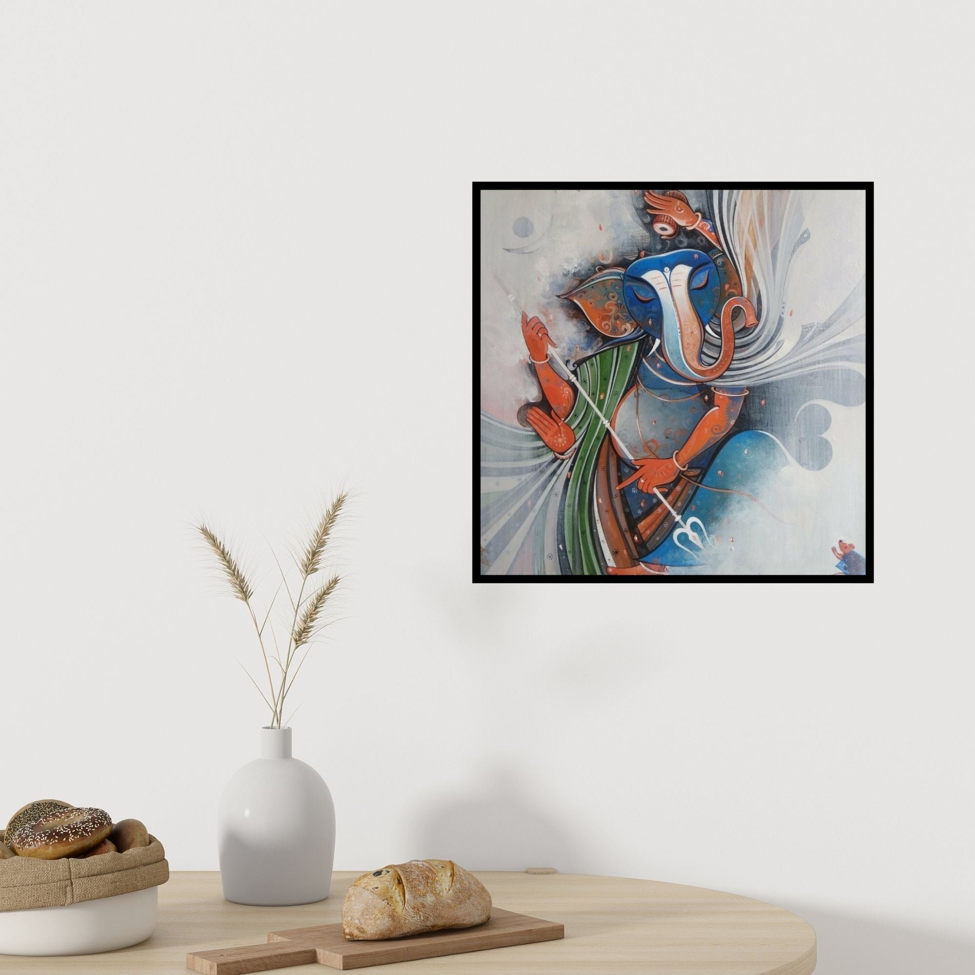 In-situ view of M Singh's 'Ganesha 3 (Dancing Ganesha)' painting in a room