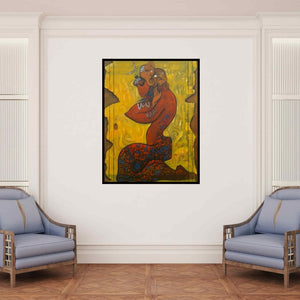 In-situ view of Ramesh Gujar's 'Ganesha (Divine Embrace)' painting in a room