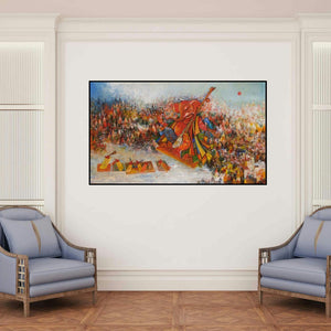 'Ganesha (Ganesha's City Serenade)' painting by M Singh shown on a wall in a furnished room.