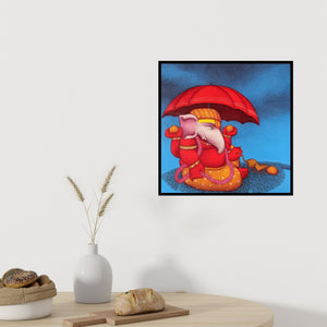 In-situ view of Mohammed Suleman's 'Ganesha (Shelter from the Storm)' painting in a room