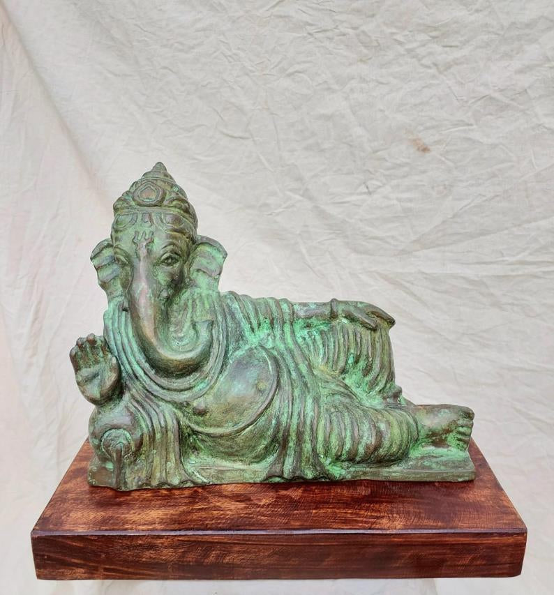 Ganesha' religious Brass, Metal sculpture by artist Rohan Sonavane, 14x15 inch, on brass, metal