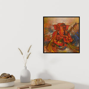 In-situ view of M Singh's 'Ganesha (Melodic Harmony)' painting in a room
