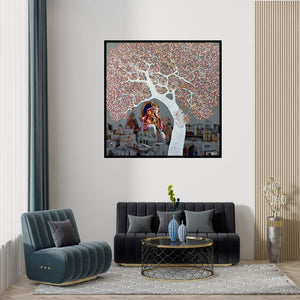 Preview of 'Ganesha (Urban Oasis)' Painting by Bhaskar Rao shown on a wall in a furnished room.