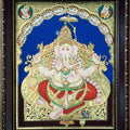 Religious tribal painting titled 'Ganesha Antique Style Tanjore Painting', 22x18 inches, by artist VANI VIJAY on Wood