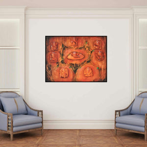 'Ganesha Ashtavinayak (Nine Forms of Ganesha)' painting by Durshit Bhaskar shown on a wall in a furnished room.