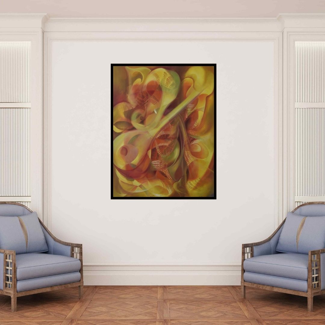 In-situ view of Durshit Bhaskar's 'Ganesha Bhuvanpati (Abstract Swirls)' painting in a room