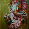 Religious acrylic oil painting titled 'Ganesha Blessing', 54x36 inches, by artist Rajender Bharti on Canvas