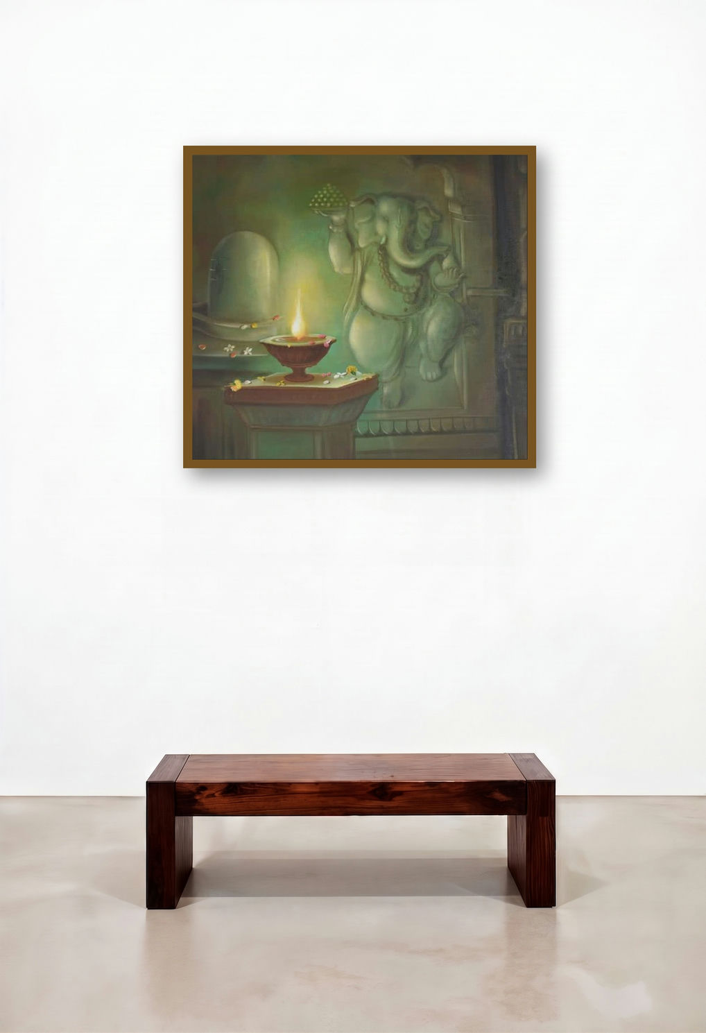Ganesha Budhipriya (Divine Sanctum) by artist Durshit Bhaskar displayed in a Japandi Foyer