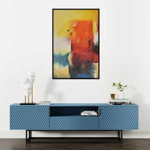 Preview of 'Ganesha Devendrashika (Abstract Ganesha)' Painting by Durshit Bhaskar shown on a wall in a furnished room.